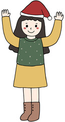 little girl in winter clothes.Young girl cartoon character wearing Christmas Santa hat