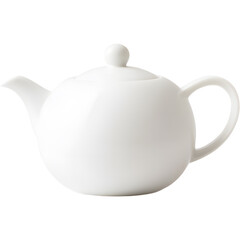 White porcelain teapot isolated on transparent background, perfect for kitchen and tea visuals.