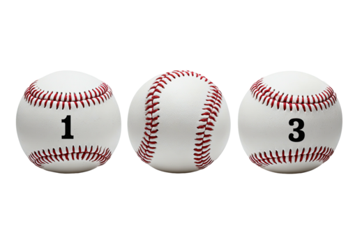 Three numbered baseballs on a black background