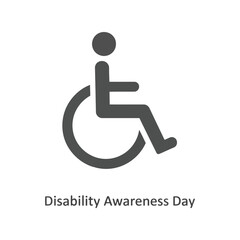 Simple wheelchair icon with disability awareness day text for accessibility and inclusion isolated on white background, Vector