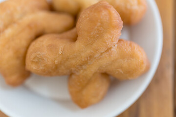 Deep fried Patongo. The breakfast in Thailand. Close up