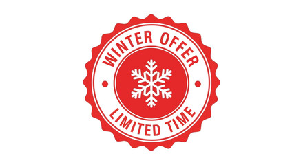 Red and white oval badge with snowflake graphic announcing a limited time winter offer