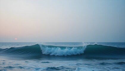 Soft Morning Sky Gradient Over Grainy Blue Ocean Waves – Serene Wallpaper Background