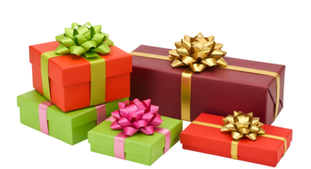 Assortment of colorful gift boxes with ribbons and bows