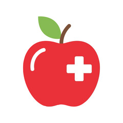 Red apple with white cross symbol, symbolizing health and wellness concepts isolated on white background, Vector