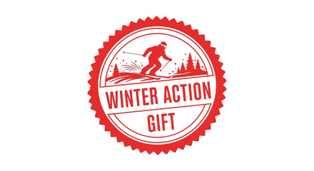 Retro vintage style oval badge with a skier silhouette and winter scene for a gift