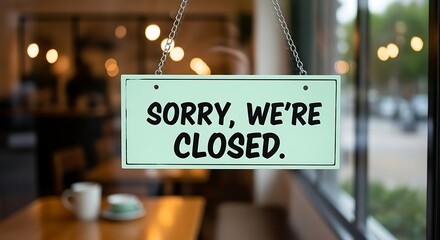 Closed Sign Hanging on Door in a Cafe, Business Closed