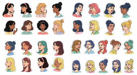 Obraz premium Diverse women faces with various hairstyles