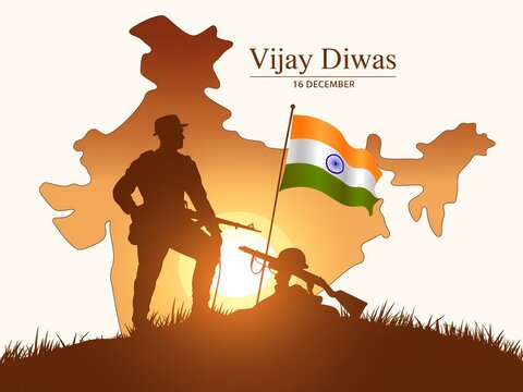 Vijay diwas india victory day celebration with soldiers and indian flag