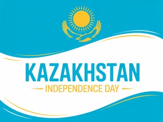 Kazakhstan independence day celebration with national emblem and wavy design