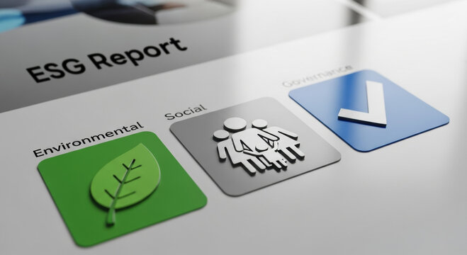 Positive esg financial reporting document for corporate business network. analysis covers environmental social and governance data for sustainability and investment