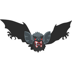 Fierce Fanged Bat With Red Eyes And Sharp Teeth Flying With Wings Spread Wide Against A White Background