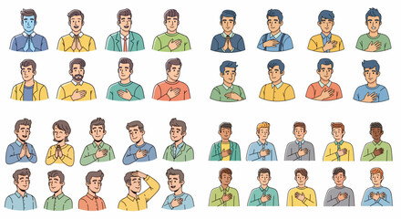 Men expressing gratitude and appreciation in various poses