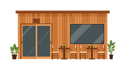 Inviting modern cafe storefront with outdoor seating and large windows creates a welcoming atmosphere for patrons