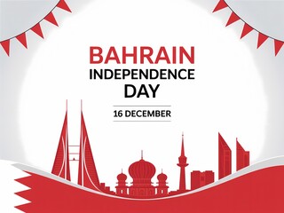 Bahrain independence day celebration with national flag colors and iconic landmarks