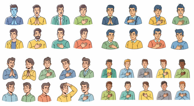 Men expressing gratitude and appreciation in various poses