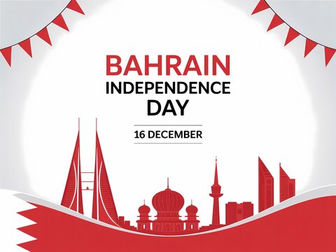 Bahrain independence day celebration with national flag colors and iconic landmarks - Powered by Adobe
