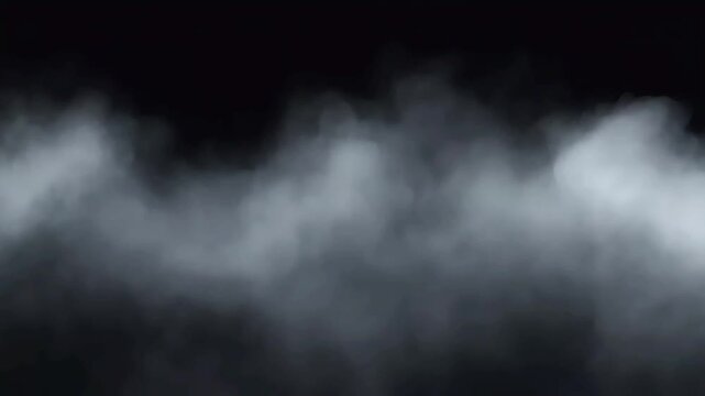 Dramatic cloud of billowing smoke or steam creating an eerie and mysterious atmospheric overlay on a black background