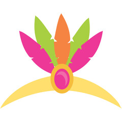 Festive Feathered Headdress With Pink Gemstone And Yellow Band On Transparent Background