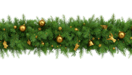 Festive fir garland with shimmering golden ornaments adorn a transparent setting