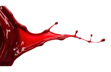 A vibrant splash of red liquid, possibly paint or ink, frozen in motion against a stark transparent background
