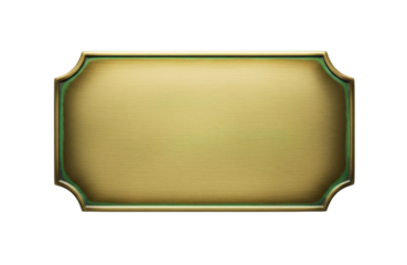 A rectangular brass plaque with a decorative, curved border, isolated on a plain transparent background
