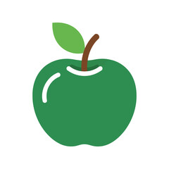 Simple green apple icon with leaf and stem, flat design isolated on white background, Vector