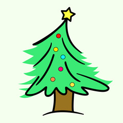 Simple Christmas Tree Cartoon with Colorful Ornaments &ndash; Holiday Vector Illustration