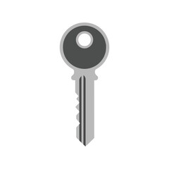 Simple graphic illustration of a single silver and grey key on a white background isolated on white background, Vector