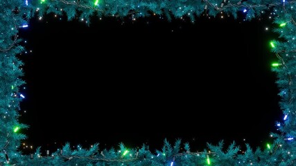 A Christmas or New Year's frame with spruce or pine leaves and flashing lights. Glitter, sparkle, flash. Loop animation in 4K format - Powered by Adobe