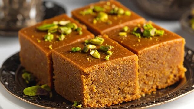 Delicious Turkish Dessert: Traditional Halva with Pistachios