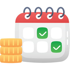 Flat Calendar With Stacked Gold Coins And Checkmarks Indicating Completed Tasks On A Transparent Background