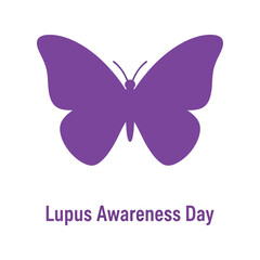 Purple butterfly symbol for lupus awareness day and chronic illness support isolated on white background, Vector
