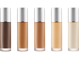 Collection of liquid foundation cosmetic bottles isolated on transparent background, symbolizing modern beauty and diversity..