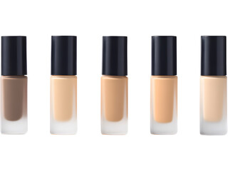 Collection of liquid foundation cosmetic bottles isolated on transparent background, symbolizing modern beauty and diversity..