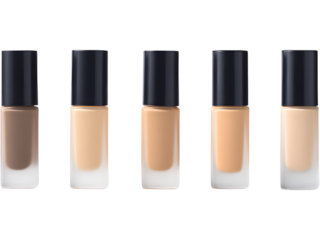 Collection of liquid foundation cosmetic bottles isolated on transparent background, symbolizing modern beauty and diversity..