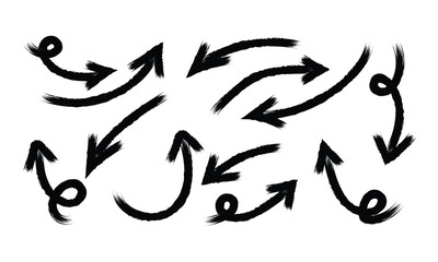 Collection of hand drawn black arrows pointing in various directions on white background