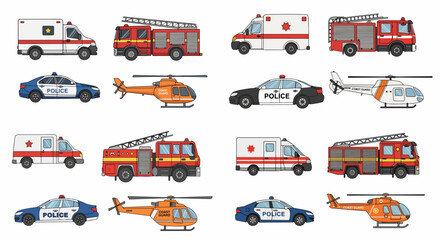 Emergency vehicles collection with police, fire, coast guard © Pandaman1102