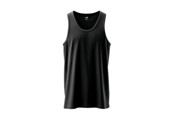Sleek, black, sleeveless top; center-aligned on black