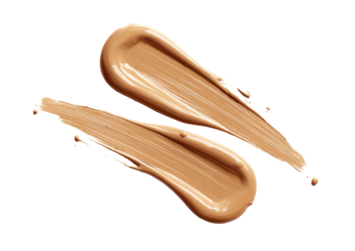 Two strokes of beige foundation on a clean, black background