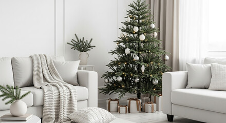 Minimalist White Christmas Interior Background with Modern Decor