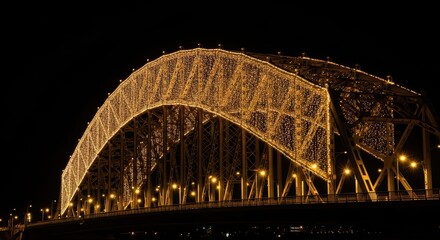 Obraz premium Illuminated arch bridge at night with sparkling lights