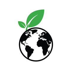 Obraz premium Green earth with leaves icon sustainable planet, ecology, growth, environment concept isolated on white background, Vector
