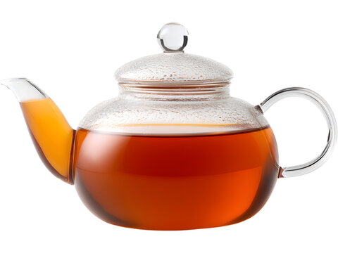 Transparent teapot with hot black tea isolated on transparent background, representing warmth and relaxation. - Powered by Adobe