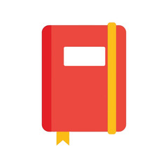 Red notebook icon with bookmark and white label   simple flat design isolated on white background, Vector