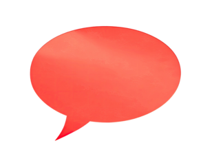 Red speech bubble, glossy finish, on a black background