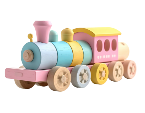 Pastel wooden toy train with round windows