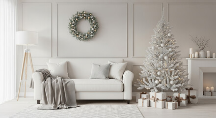 Minimalist White Christmas Interior Background with Modern Decor