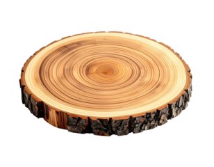 Round wood slice with rings. Black backdrop. Isolated