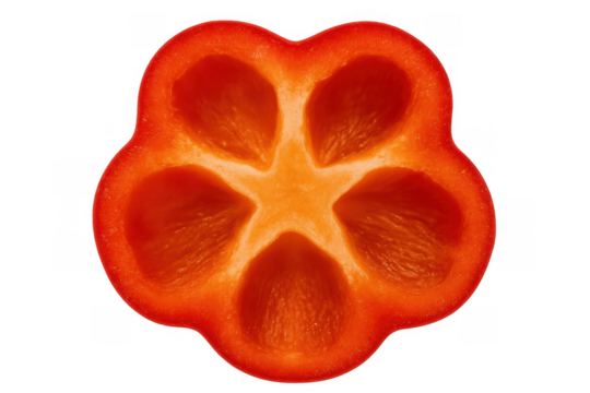 Red bell pepper cross section showing star shape, healthy vegetable, fresh ingredient on transparent background